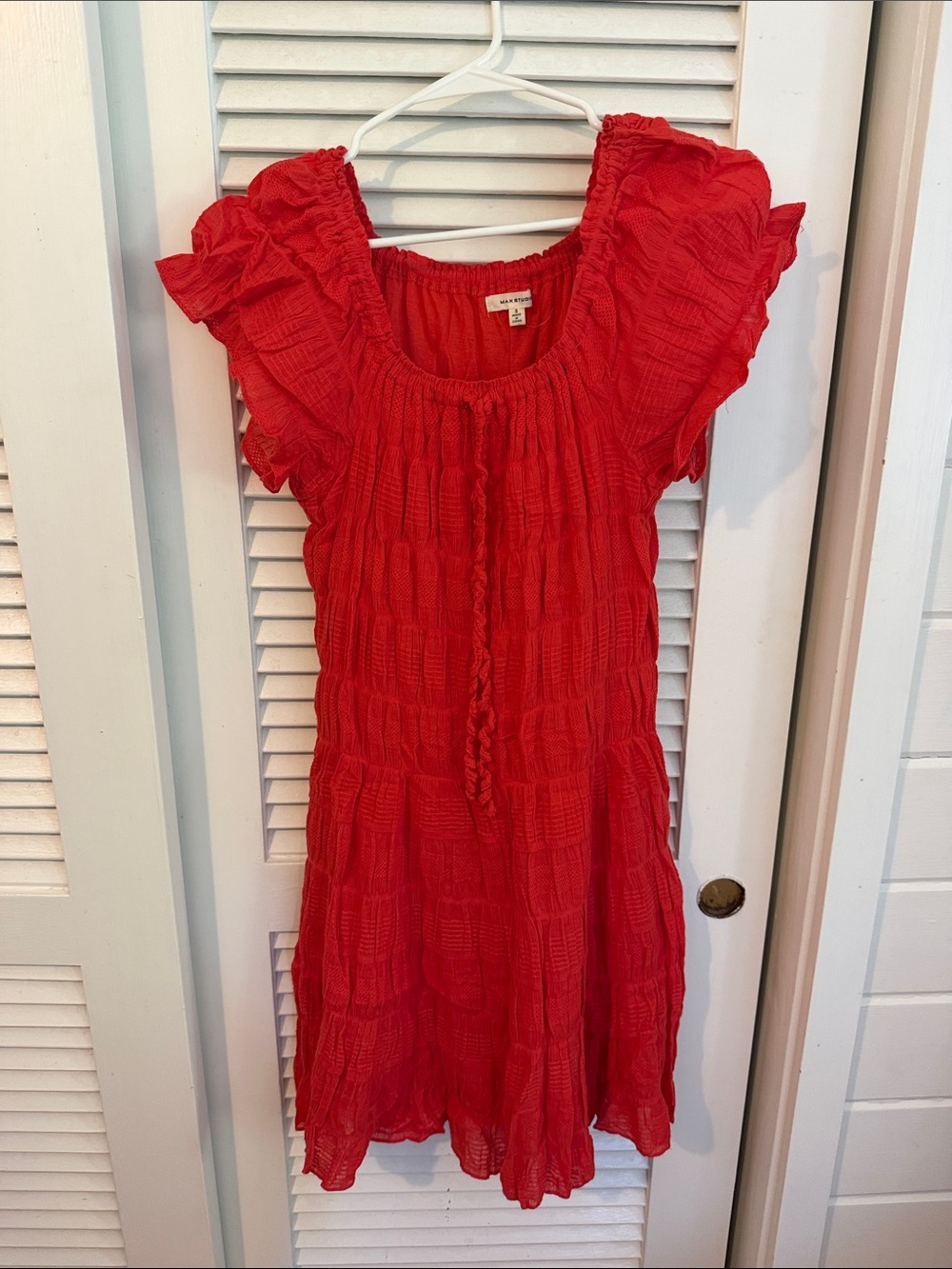 Max Studio Red Smocked Bodice Dress